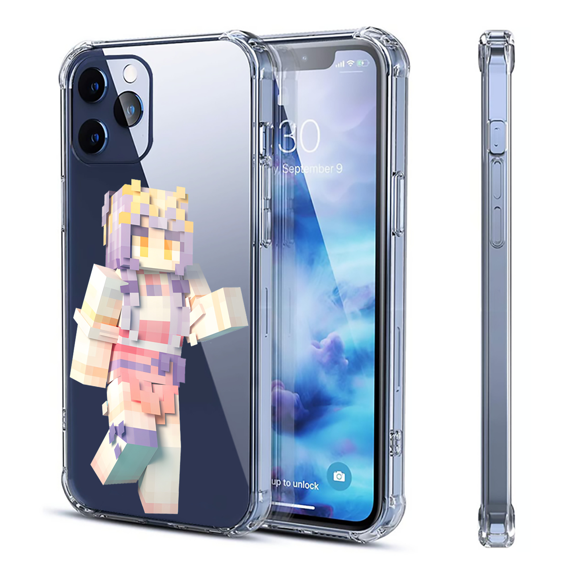 （画像用） マインクラフト ブロックの世界 Minecraft MC Block world 【iPhone 12シリーズ対応】透明スマホケース（クリアソフトケース）